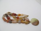 Vintage Quartz Agate Moonstone Barrel   Large Disc Natural Stone Necklace