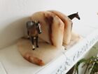 Antique Bookends Horse Racing Riding Hunting Coldpainted Metal   Alabaster Rare 