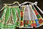 Vintage Set Of 2 Mcm 1950 s Organdy Hostess Aprons Christmas Tree Holiday