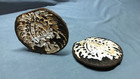 Antique Vintage Pair Shabby White Cast Iron 6  Hearts Medallions Old 545-25b