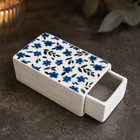 Hand Painted Ceramic Trinket Box Blue Floral Jewelry Storage Drawer Decor 5 Inch