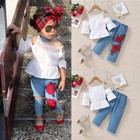 2pcs Toddler Kids Baby Girls Outfits T-shirt Tops  Hole Jeans Pants Clothes Set