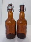 2pk Vintage Grolsch Beer Bottle Amber Brown Glass Porcelain Flip Swing Tops
