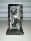 Vintage Genuine Connemara Marble Etched Golfer Trophy Plaque Handmade In Ireland