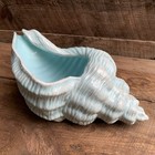 Sea Shell Conch Bowl Planter Blue Ceramic Vtg Beach House 12    Long