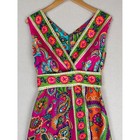 Vtg Psychedelic Paisley Floral Maxi Dress Pink Orange Green Garden Party Boho