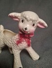 Vintage 1950s Baby Lamb Sheep Ceramic Planter Pink Bow Baby Shower Newborn Gift