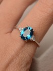 Silver Oval Blue Cubic Zirconia Ring Size 6 7 8 9 10
