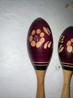 Vintage Mexican Hand Painted Wooden Fiesta Maracas Authentic Black Red W Flowers