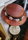 Antique Hat Lady 1900 Wide Brim Woven Straw Fabric Flowers Gold Metalic Fabric