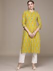 Indian Women Green Cotton Floral Printed Kurta Kurti New Top Tunic Dress