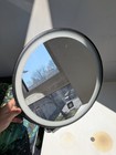 Round Led Lighted Makeup Mirror Black Metal Frame Polished Chrome Tabletop