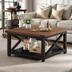 Square Coffee Table Farmhouse W  2 Tier Open Storage Waterproof Wood Living Room