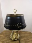 Vintage Brass 3 Candlestick Bouillotte Table Desk Lamp Black Metal Shade 16 