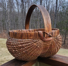 Antique 1800 s New England Wood Splint Oak Woven Buttocks Gathering Basket Aafa