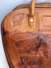 Vintage Leather Bowling Ball Bag Aztec Mayan Theme Embossed Tooled Mexico