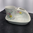 Vintage Chadwick Porcelain Bathroom Set Floral Toothbrush Holder Soap Dish
