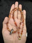 Antique Old Etched Carnelian Amulet Pendant Beads Necklace Mala