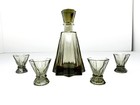 Vintage Czech Decanter Set Deco Smoke Grey Bohemian Bar Shot Glasses Liquer 1970