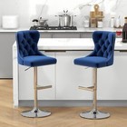 Bar Stools Set Of 2  Velvet Swivel Counter Height Stools With Tufted Back  Blue