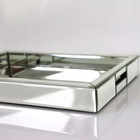 Silver Rectangular Mirror Vanity Tray Organizer In Mirrored Finish  11x14x2 Inch