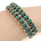 Vintage Navajo Sterling Silver 2 Row Turquoise Native American Cuff Bracelet 