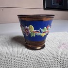 Vintage Ceramic Floral Tapered Pot Small Blue Copper Luster Art Pottery Decor