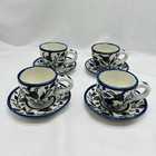 Vtg Jerusalem Pottery Espresso Cups Set Of 4 Floral Demitasse Collectible Read