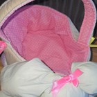 Vintage 1980 Plush Bunny Rabbit Carry Basket Pink Polka Dot Lining Small