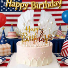 50 Pcs Happy Birthday Cake Topper Acrylic Gold Cupcake Toppers  Glitter Party Bi