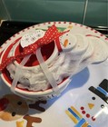Rae Dunn By Magenta Christmas Snowman Ceramic Bowl  Red white