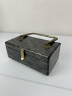 Rare Vintage Lucite Music Jewelry Box Gray Marble Handbag Mirror Vanity Case Euc