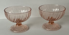 2 Vintage Arcoroc Rosaline Pink Swirl Glass Pedestal Bowls Sherbet France