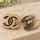 4 Pcs Chanel Cc Pearl Black Enamel Gold Buttons 20x22mm Set Of 4