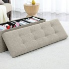 Beige Storage Ottoman Tufted Linen Bench Top Button Foot Rest Upholstered Stool