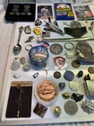 Junk Drawer Lot Vintage Military Pins Patch Buttons Cards Knife Zippo Badge Coin