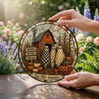 Fall Farmhouse Stained Glass Suncatcher  Spooky Ghost Window Hanging Panel