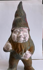Vintage Cast Iron Garden Gnome  12  Statue Dwarf Carrying Bag -  Outdoor Decor