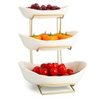  3 Tier Ceramic Fruit Bowls For Kitchen Counter With Metal Rack  White 3 Layer