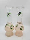 Pair Of 9  Bartlett Collins Hand Painted Bud Vases Pink Gold Trim Vtg Mcm