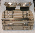 Heavy 19th Century  Antique Cut Glass Brass Banded Double Inkwell