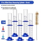 5x Graduated Cylinder 100ml Measuring Cylinder Lab Cylinders Flask Glass   Brush
