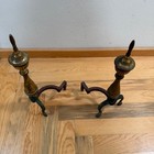 Vintage Brass Iron Fireplace Claw Foot Colonial Style Antique Decor Andirons