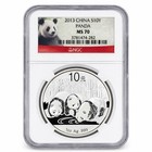 2013 China Silver Panda 1 Oz S10y Coin Bullion Ngc Ms 70 Perfect Red Panda Label