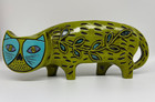 Vintage 60s Pride Creations Hand Painted Green Paper Mache Cat Coin Bank Japan