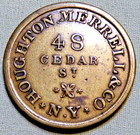 Rare 1850 s Pre Civil War U s  Merchant Token - Houghton Merrell   Co  - Lot 311