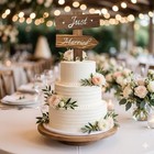 Wooden Just Married Wedding Cake Topper Rustic Directional Sign Decor