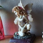 Fantasy Fairy Figurine Figure Statue With Wings Sitting On Base