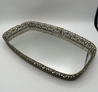 Vtg Vanity Mirror Tray Ladies Perfume Dresser Hollywood Regency Gold Metal 16 