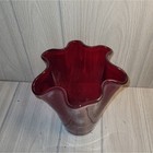Vtg 70s Elegant Ruby Red Glass Handkerchief Vase Large Thick Mcm Murano Style